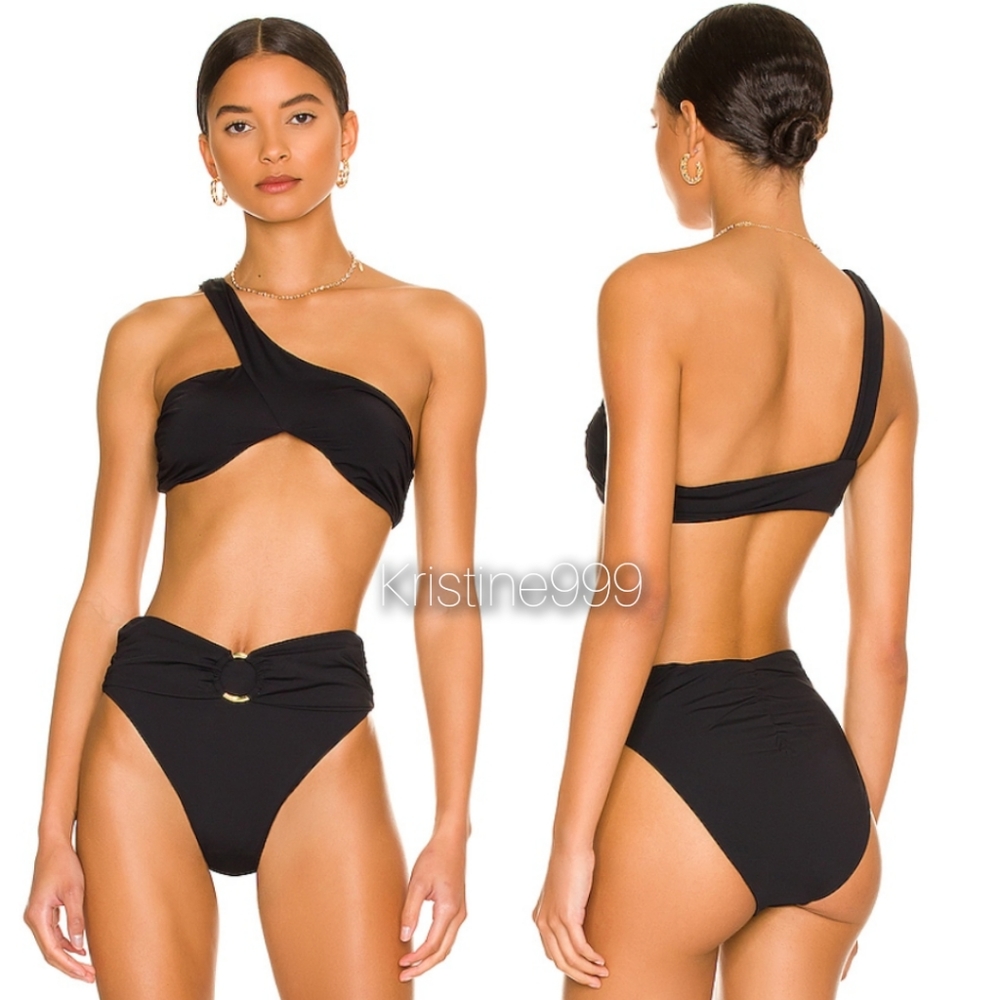 WeWoreWhat Asymmetrical Crossover Bikini Set with Gold O Ring Bottom NEW